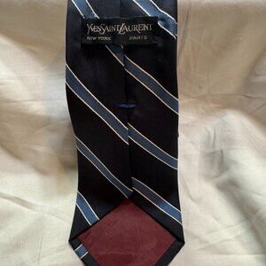 Yves Saint Laurent Blue Stripe Silk Neck Tie